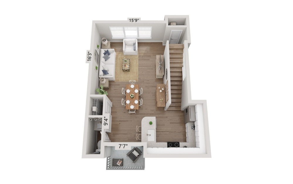 A3 Townhome - 1 bedroom floorplan layout with 1.5 bathroom and 958 square feet (Floor 1
)