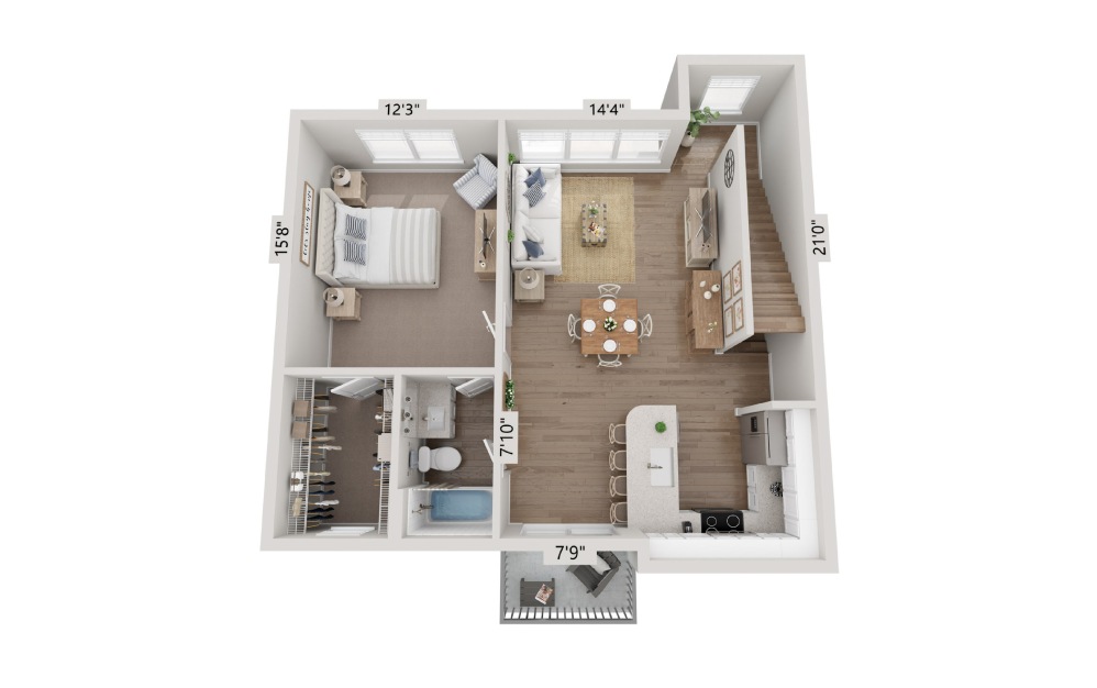 B3 Townhome - 2 bedroom floorplan layout with 2 bathrooms and 1246 square feet (Floor 1
)