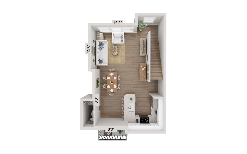 B4 Townhome - 2 bedroom floorplan layout with 2.5 bathrooms and 1246 square feet (Floor 1
)