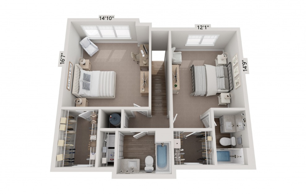B4 Townhome - 2 bedroom floorplan layout with 2.5 baths and 1246 square feet. (Floor 2)
